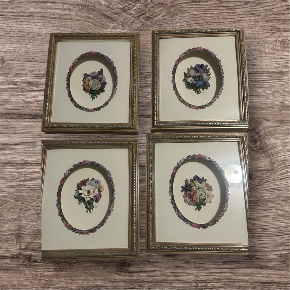 Lena Liu Elegant Gold Framed Floral Wall Art Set of 4.